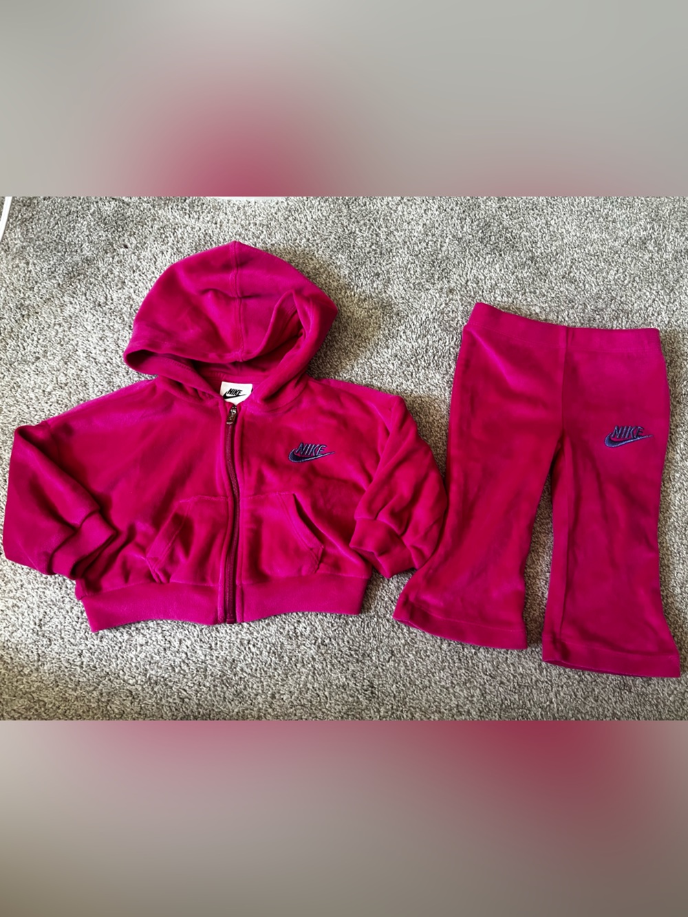 Nike Pink Velvet Zip-Up and Flared Pants - 12M